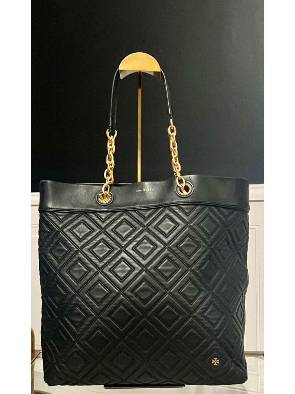 Tory Burch Black Quilted Leather Fleming Shoulder Bag